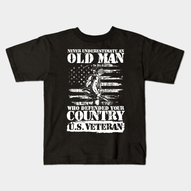 Never Underestimate An Old Man Who Defended Your Country Kids T-Shirt by AngelBeez29